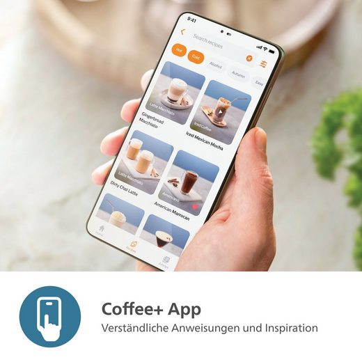 EP3343/50 Kaffeevollautomat 3300 Series für 6 Getränke (heiß/eisgekühlt) mit LatteGo-Milchsystem und SilentBrew Technologie in Weiß-Schwarz