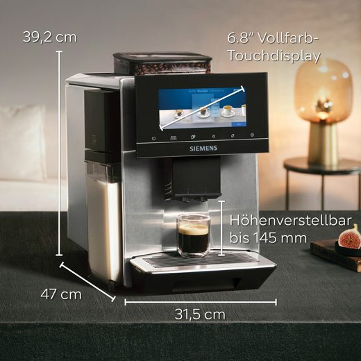 Kaffeevollautomat EQ900 plus TQ903DZ3, auto. Reinigen/Entkalken, Cold Brew, Barista-Mode ETM Testnote "sehr gut", Geräuschreduzierung, edelstahl
